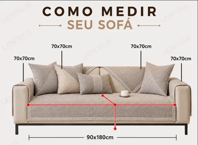 Capa de Sofá Antiderrapante em Algodão e Linho Cinza Lenogue