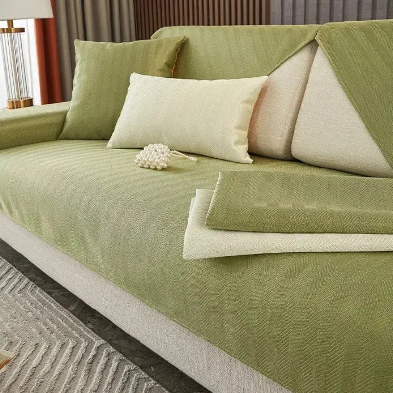 Capa de Sofá Seda Ice Verde com Base Antiderrapante e Matelassê Lenogue