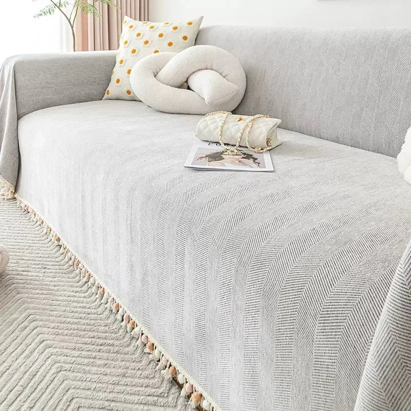 Capa para Sofá Cinza Claro Chenille Chevron Universal com Cobertura Total Lenogue / 180 x 130 Cm