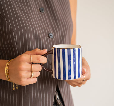 Cappuccino Mug Anafi Blue Stripe - Things I Like Things I Love