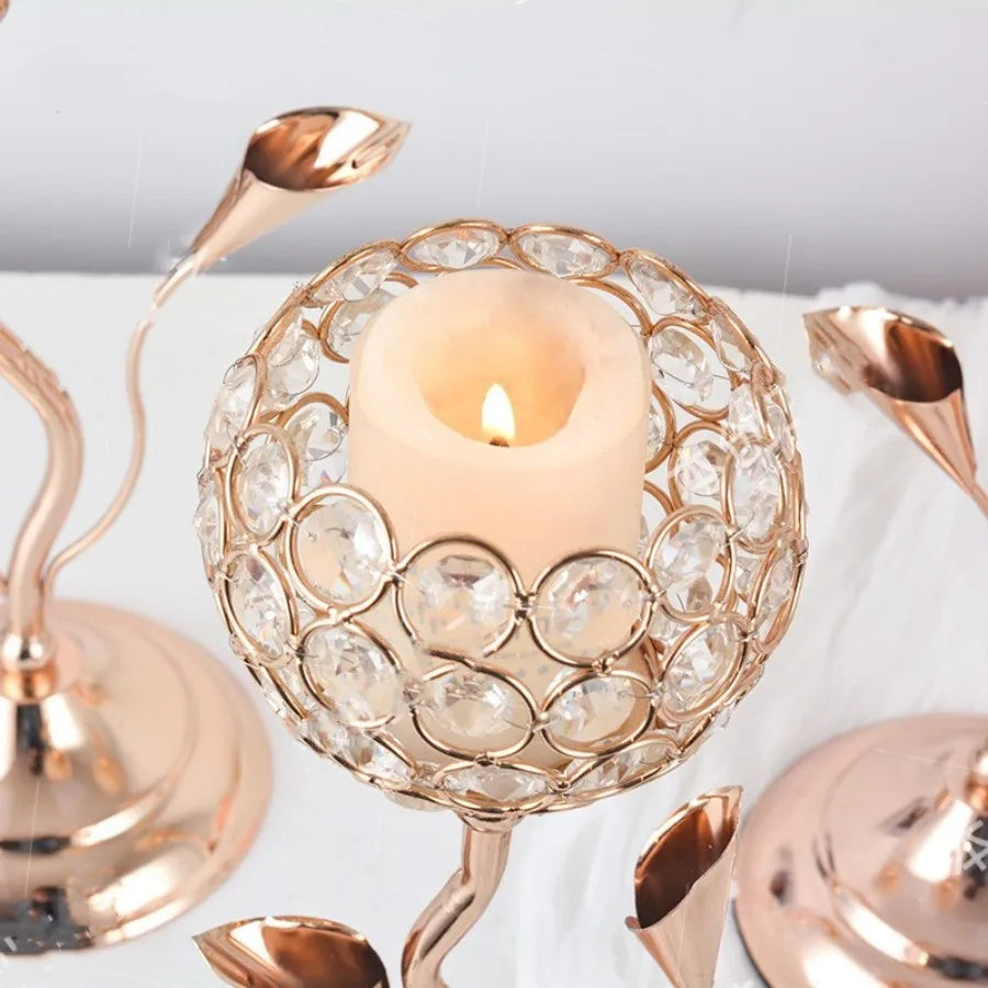 Castiçal Flores Lumière Design Clássico Dourado Lenogue