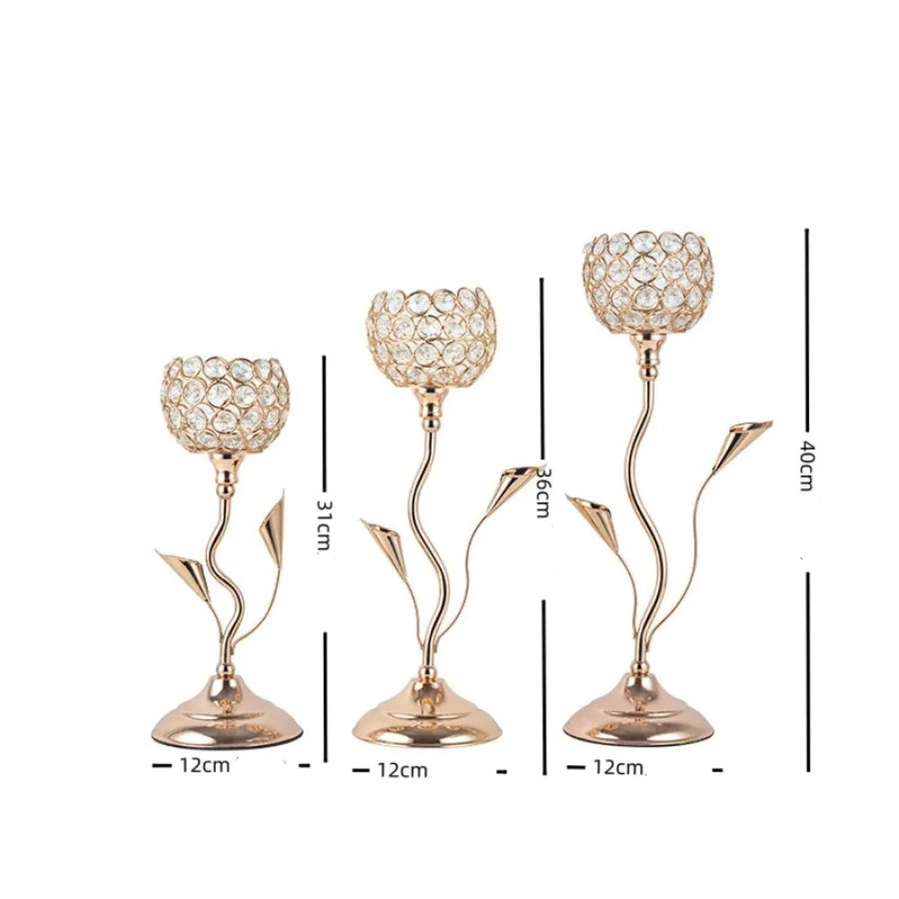 Castiçal Flores Lumière Design Clássico Dourado Lenogue