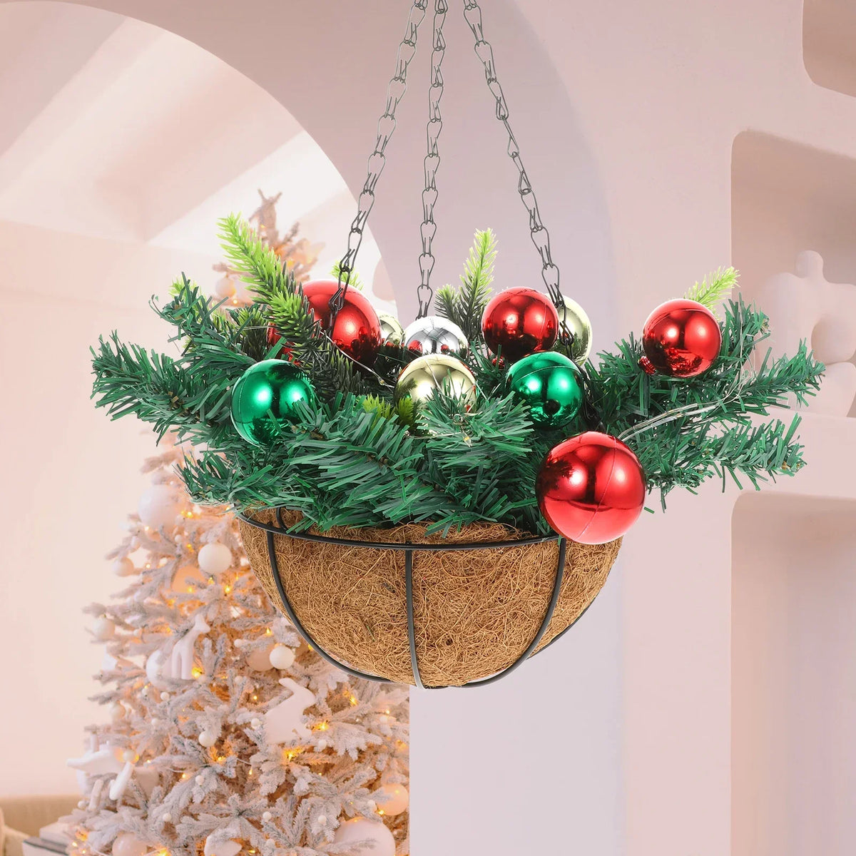 Cesta Suspensa Natalina com Luzes Led Multicoloridas Lenogue Multicolorido