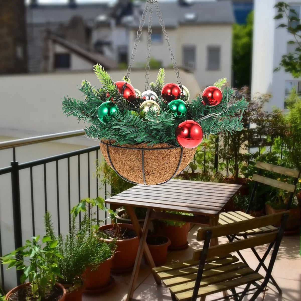 Cesta Suspensa Natalina com Luzes Led Multicoloridas Lenogue Multicolorido