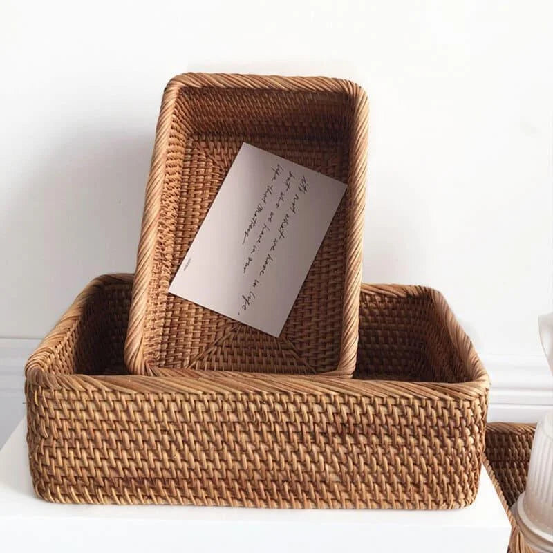 Cesto Organizador de Palha Rattan Feito à Mão para Decoração Natural Lenogue