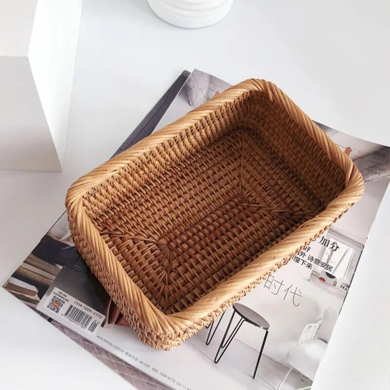 Cesto Organizador de Palha Rattan Feito à Mão para Decoração Natural Lenogue