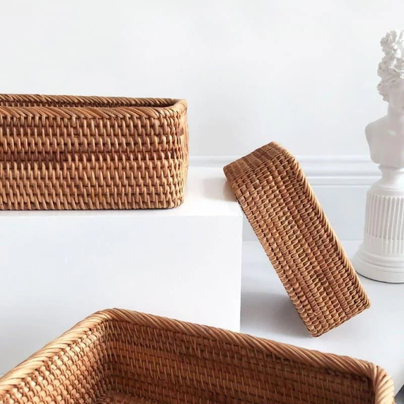 Cesto Organizador de Palha Rattan Feito à Mão para Decoração Natural Lenogue