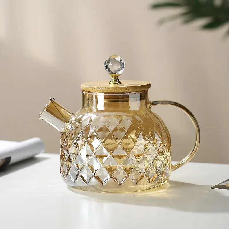 Chaleira de Vidro Borossilicato com Tampa Diamond Inox para Chá Lenogue 1 Litro