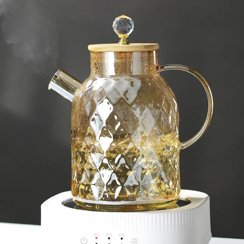 Chaleira de Vidro Borossilicato com Tampa Diamond Inox para Chá Lenogue