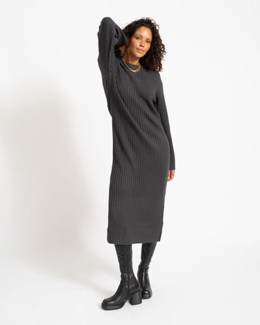 Charlie Midi Slit Knit Dress Obsidian - Things I Like Things I Love