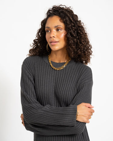 Charlie Midi Slit Knit Dress Obsidian - Things I Like Things I Love
