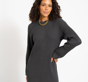 Charlie Midi Slit Knit Dress Obsidian - Things I Like Things I Love
