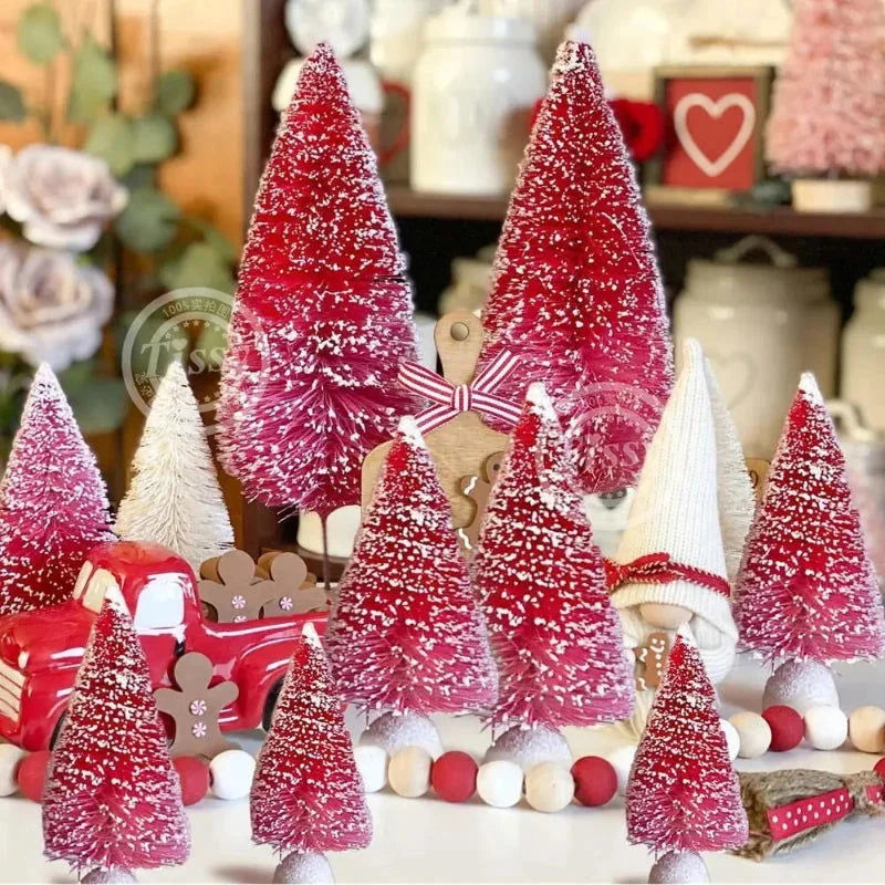 Conjunto Mini árvores de Natal em Pinheiro para Decoração Lenogue 8 Peças Vermelha