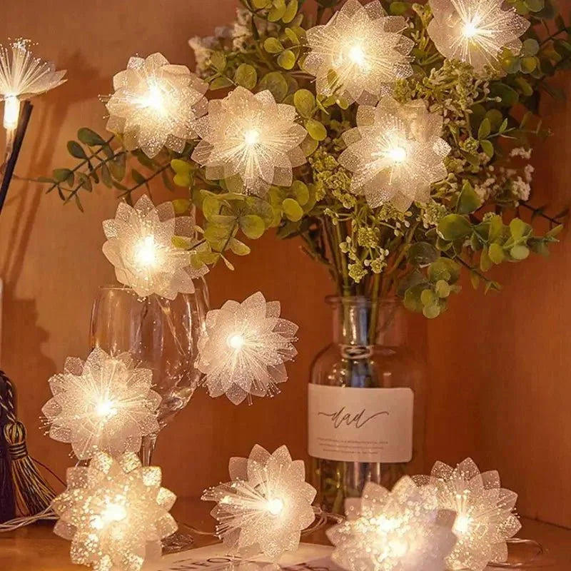 Cordão de Luz Led Decorativo com Flores para Natal Lenogue Amarelo / 2 Metros (10leds)