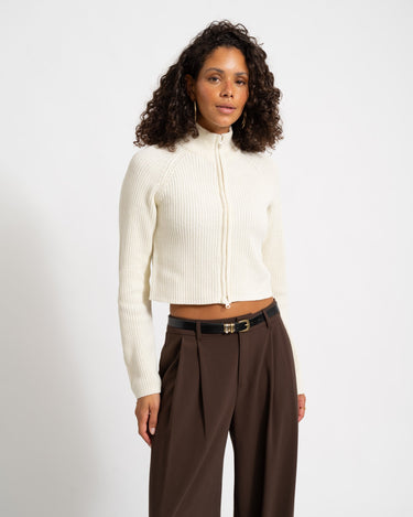 Dara Zip Knit Cardigan Eggnog - Things I Like Things I Love