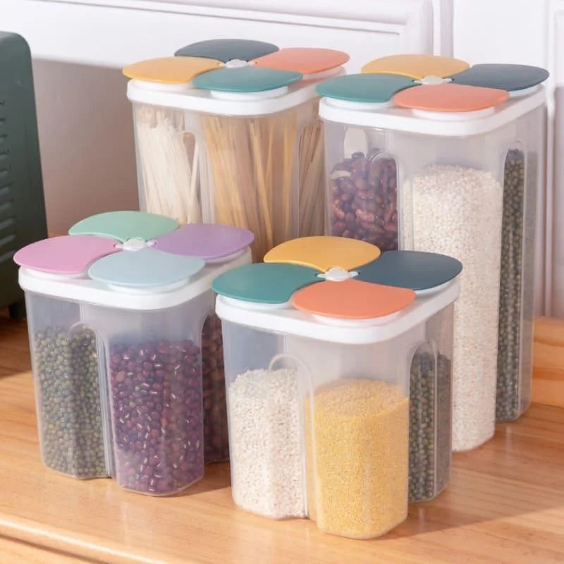 Dispensador de Alimentos e Cereais com 4 Divisórias para Cozinha Lenogue