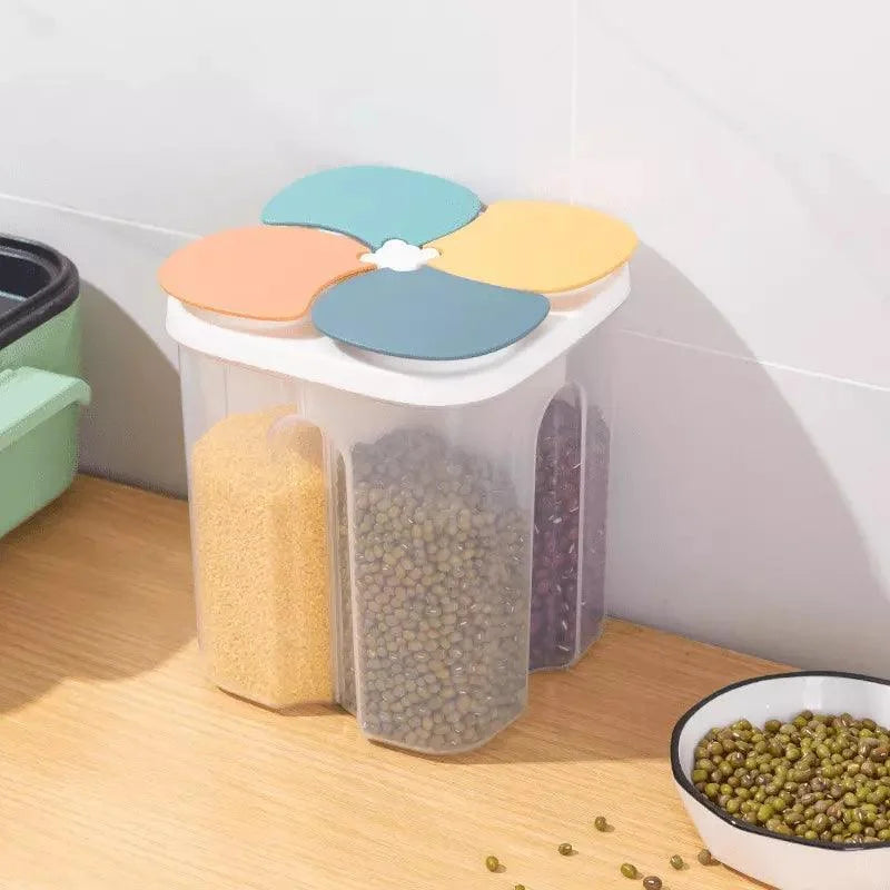 Dispensador de Alimentos e Cereais com 4 Divisórias para Cozinha Lenogue Amarelo / 1.5l