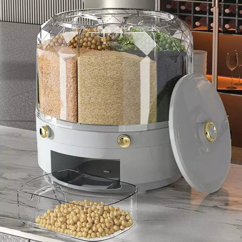 Dispensador Giratório de Alimentos e Cereais com 6 Compartimentos Lenogue Cinza