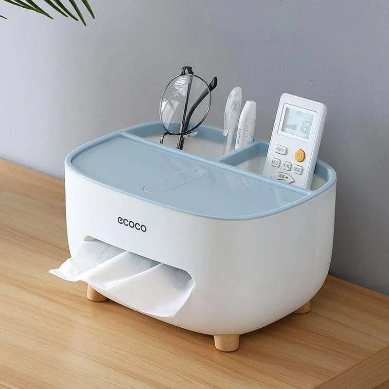 Dispenser Porta Lenço e Papel com Compartimento Multifuncional para Banheiro Lenogue Azul