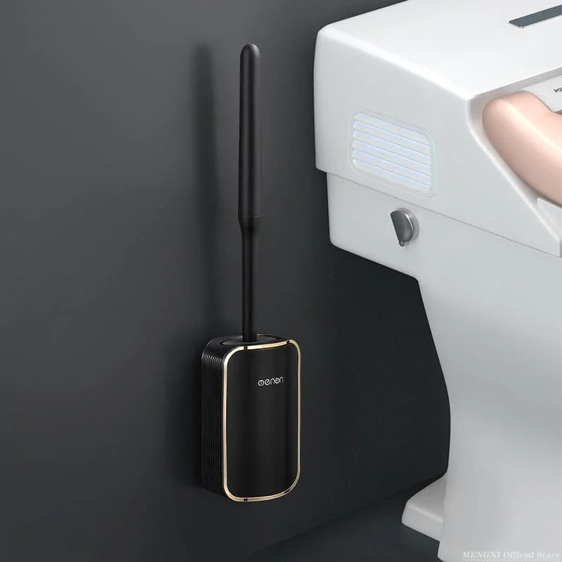 Escova Sanitária de Silicone com Suporte para Banheiro Lenogue Preto/dourado