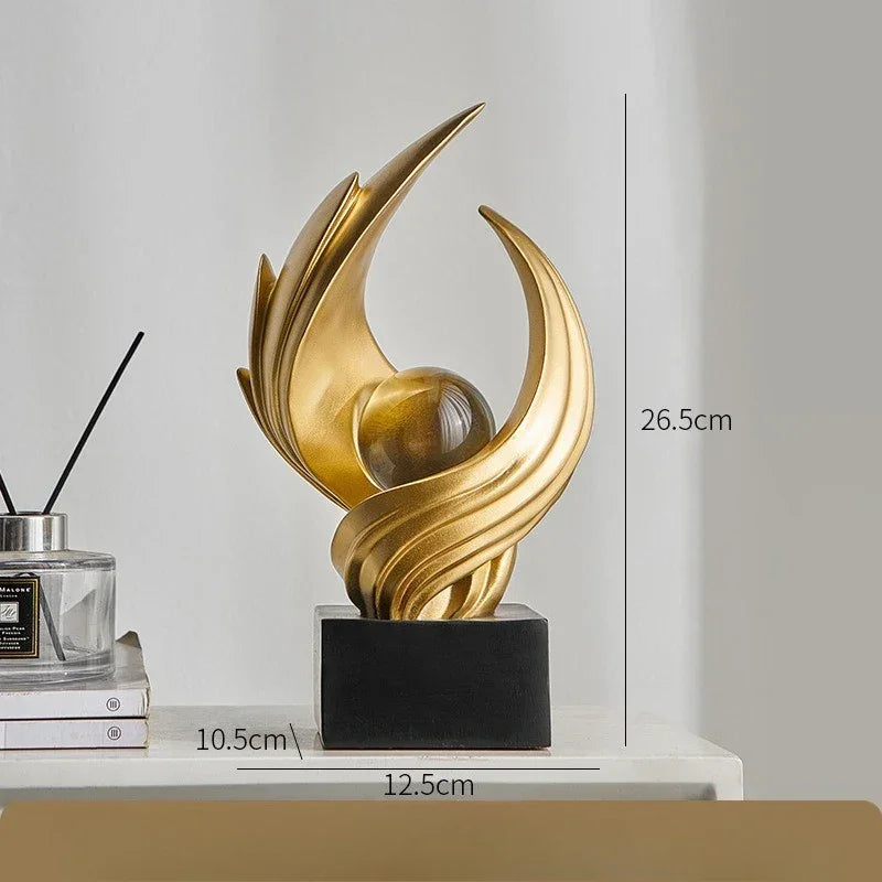 Escultura Abstrata de Resina Premium e Acabamento Fosco Lenogue Dourado
