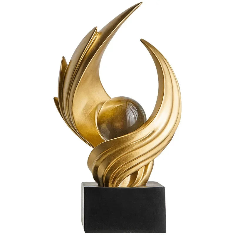 Escultura Abstrata de Resina Premium e Acabamento Fosco Lenogue Dourado