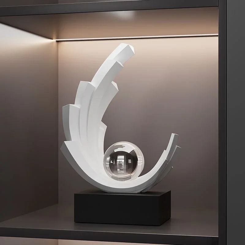 Escultura Abstrata em Resina Premium para Sala e Entrada Lenogue Branco