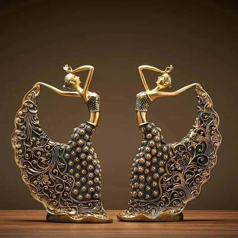 Escultura Bailarina Pavão em Resina Premium Pintura Manual Lenogue Dourado