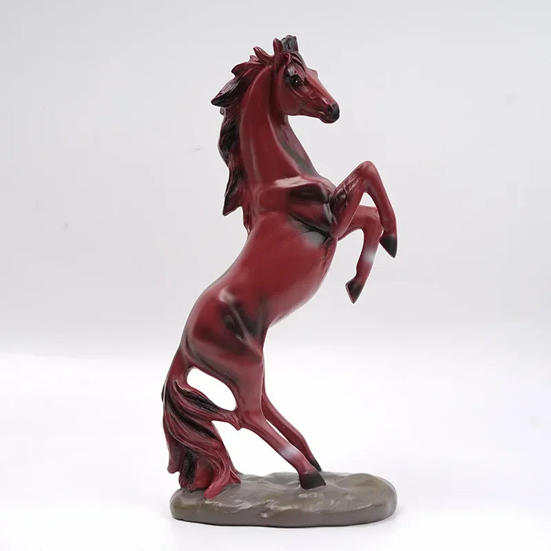 Escultura Cavalo em Resina Estilo Europeu com Pintura Manual Lenogue Vermelho