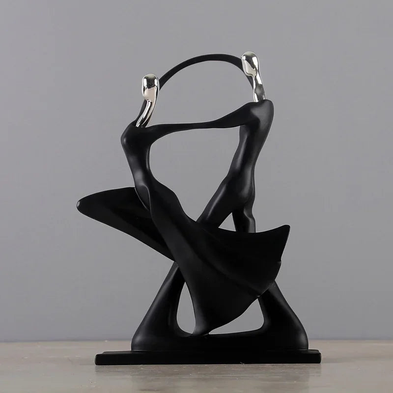 Escultura de Casal Dançando em Resina Estilo Nórdico para Sala Lenogue Prata - Mod. 01