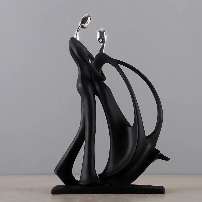 Escultura de Casal Dançando em Resina Estilo Nórdico para Sala Lenogue Prata - Mod. 02