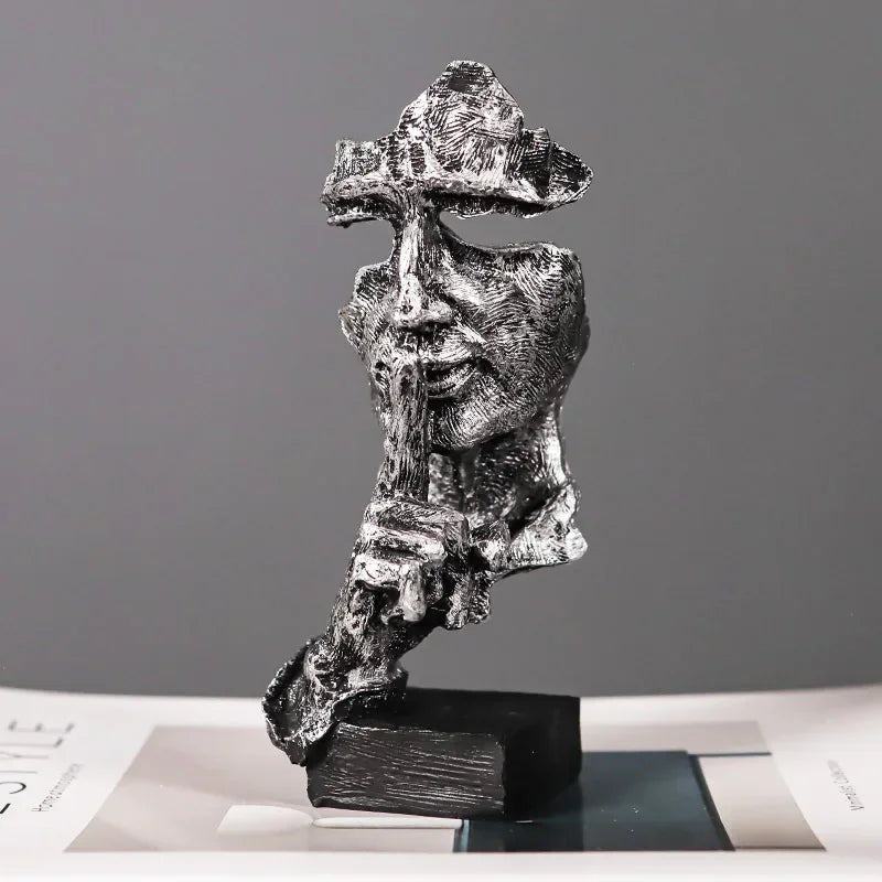 Escultura de Rosto Abstrato Vintage em Resina não Fale Lenogue Prata