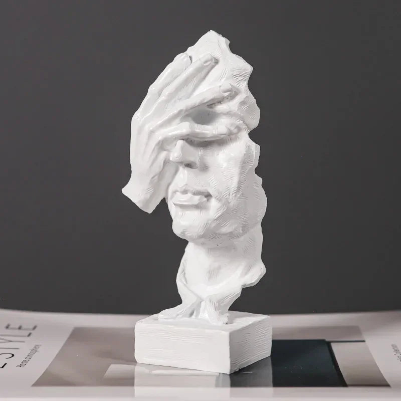 Escultura de Rosto Abstrato Vintage em Resina não Olhe Lenogue Branco