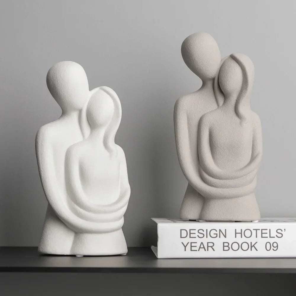 Escultura Nórdica de Casal Abstrato em Cerâmica Fosca Lenogue