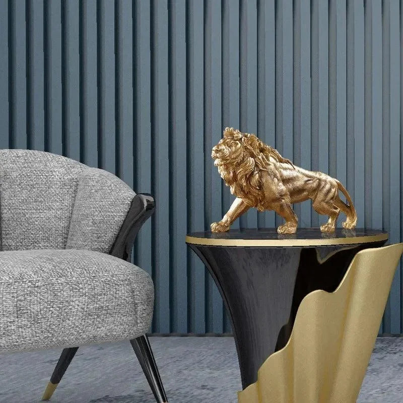 Estátua de Leão Dourado em Resina para Decoração Lenogue