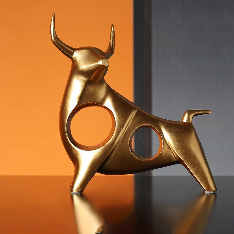 Estátua de Touro Dourado Abstrata em Resina para Decoração Lenogue