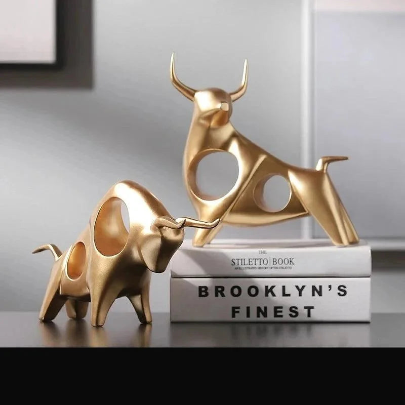 Estátua de Touro Dourado Abstrata em Resina para Decoração Lenogue