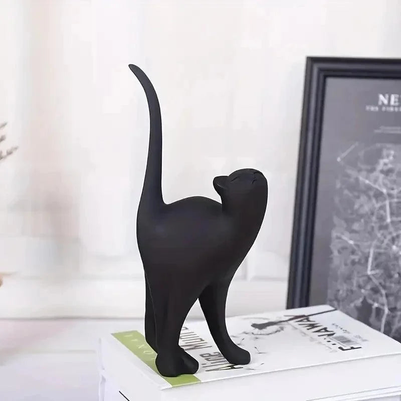 Estátuas de Gatos Decorativas em Resina para Decoração Lenogue Preto (b)
