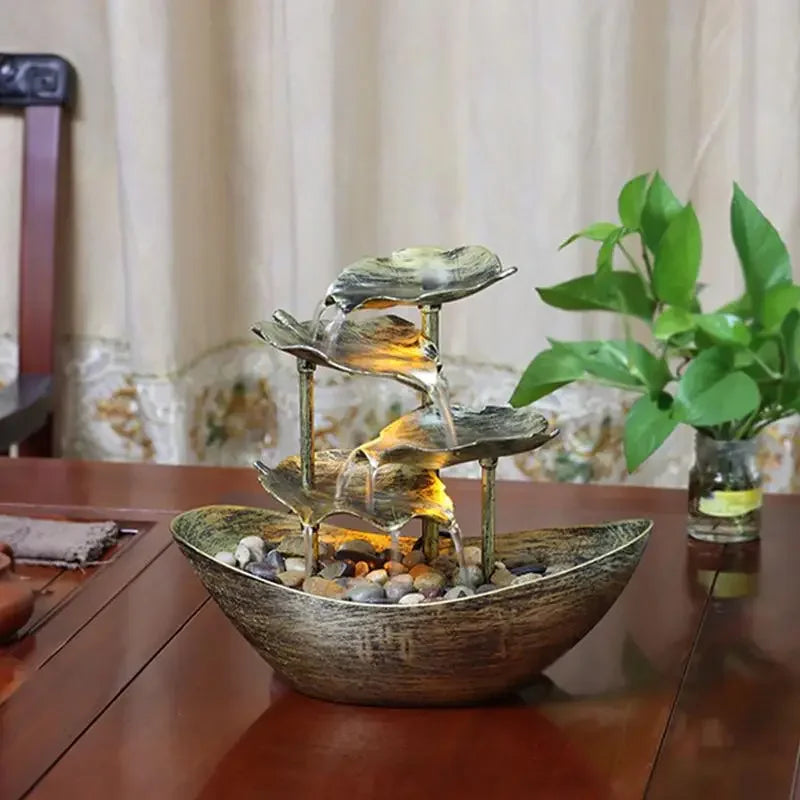 Fonte Decorativa de Mesa com Cascata Lótus Led Bomba Usb Lenogue