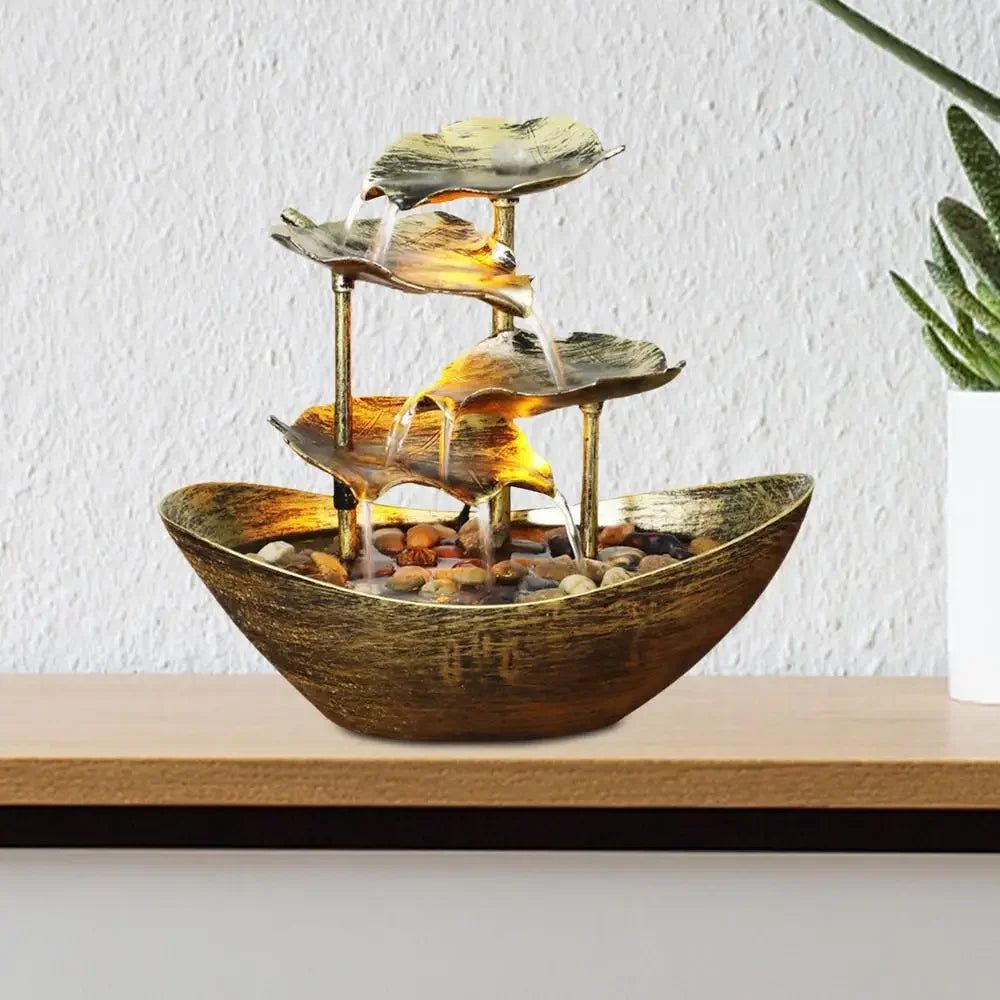 Fonte Decorativa de Mesa com Cascata Lótus Led Bomba Usb Lenogue