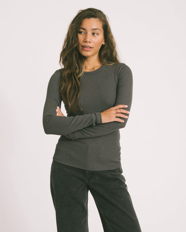Freya Rib Tee Dark Grey Melange - Things I Like Things I Love