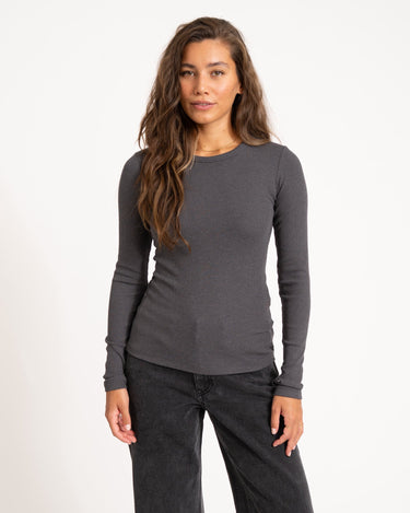 Freya Rib Tee Dark Grey Melange - Things I Like Things I Love