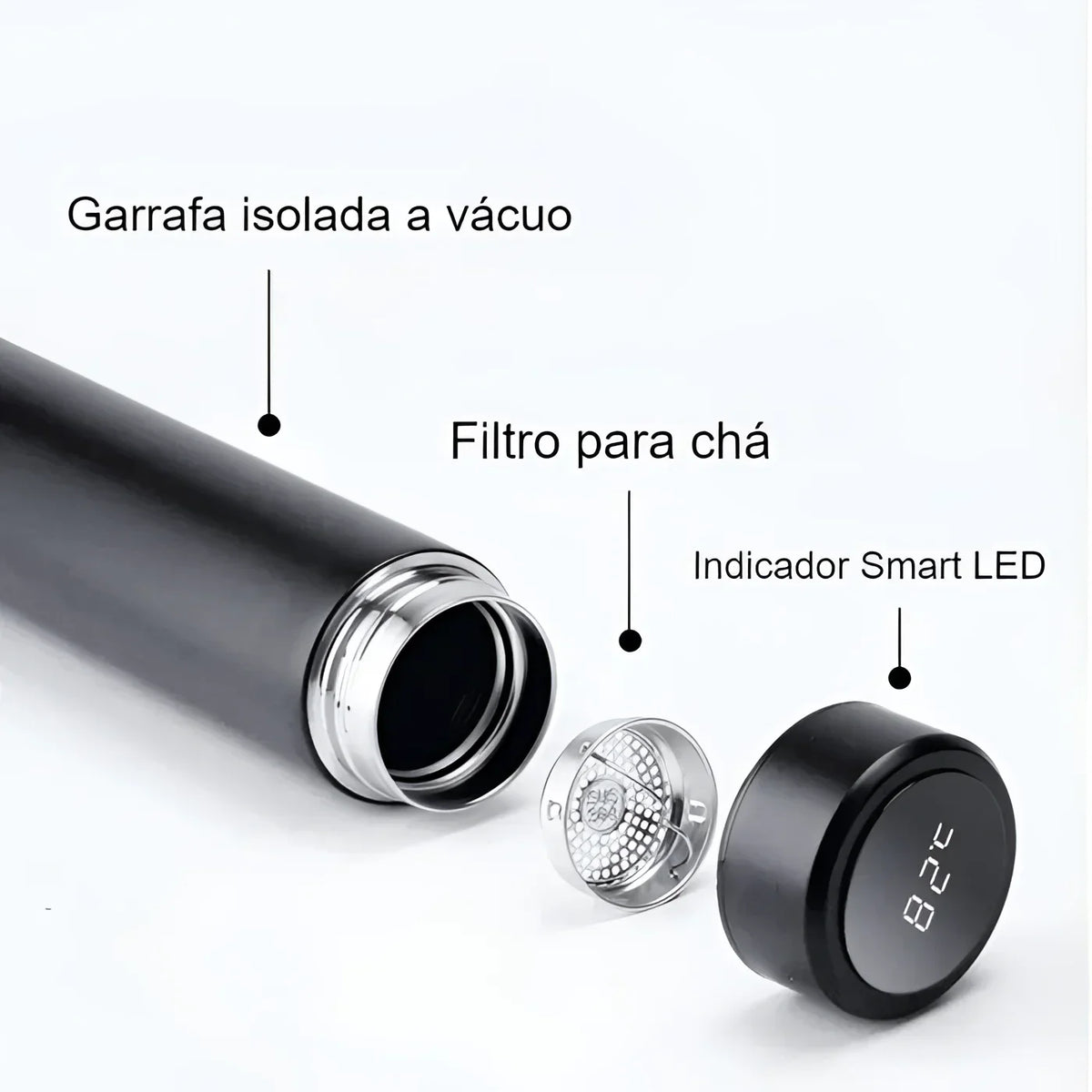 Garrafa Térmica Inox com Sensor de Temperatura Digital Led para Bebidas Lenogue