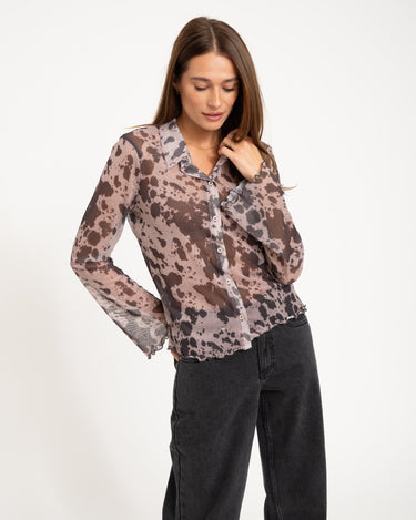 Gracie Mesh Shirt Birch Cow - Things I Like Things I Love