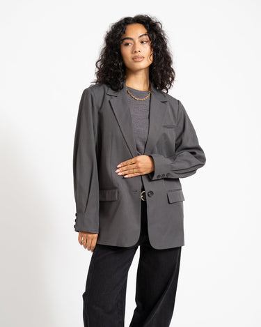 Iris Sleeve Detail Blazer Dark Grey Melange - Things I Like Things I Love