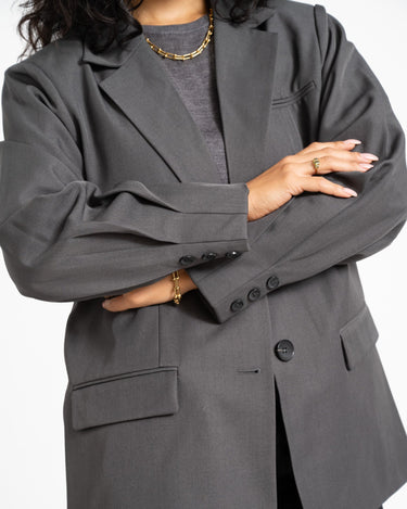 Iris Sleeve Detail Blazer Dark Grey Melange - Things I Like Things I Love