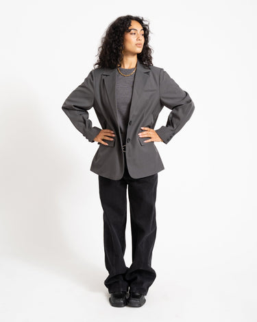 Iris Sleeve Detail Blazer Dark Grey Melange - Things I Like Things I Love