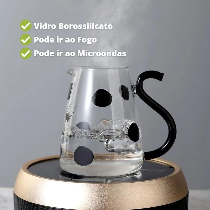 Jarra de Vidro Borossilicato com Copo Temático Vaquinha Lenogue