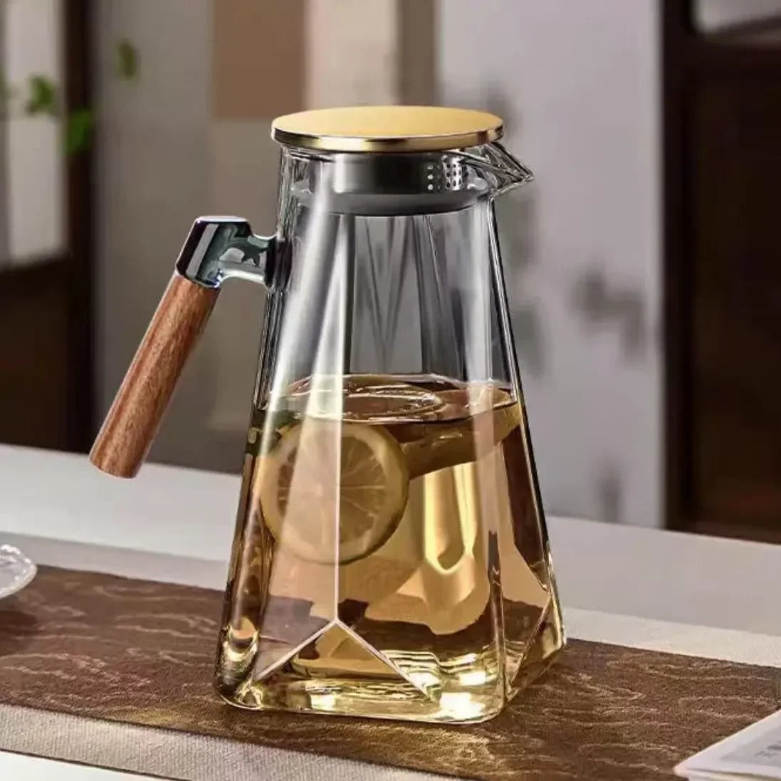 Jarra de Vidro Borossilicato com Tampa Resistente ao Calor Lenogue Dourado + Cinza