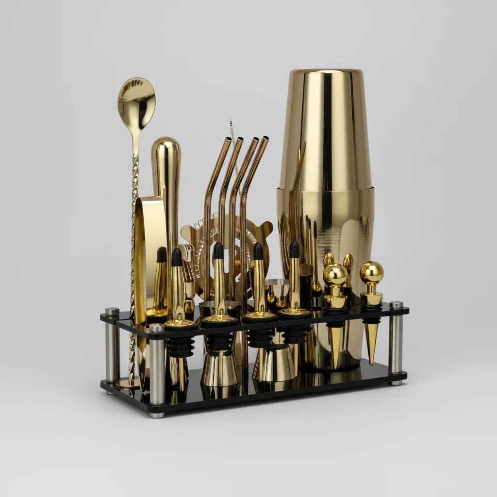 Kit Bartender com Shaker Boston e Cobbler Premium Lenogue Dourado